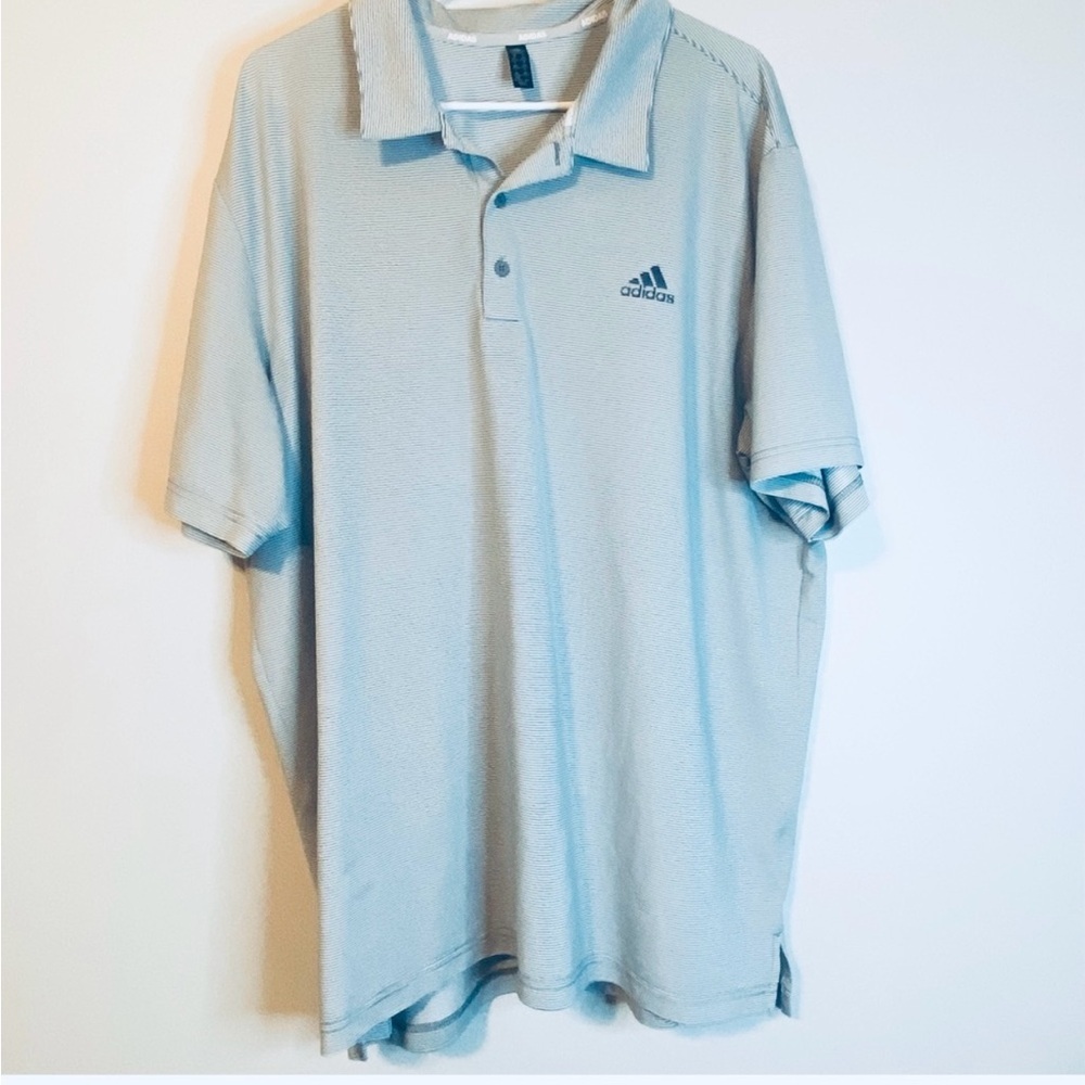 Adidas Gray and White Stripped Golf Dry fit  Polo Shirt : Size 2XL